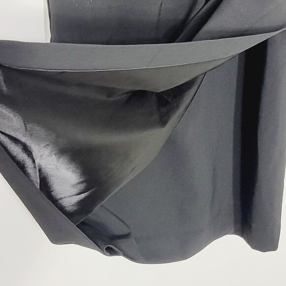 Elena Wang Classic Black Satin V-Neck Trim Pockets Sleeveless Faux Wrap Dress S - Picture 5 of 12